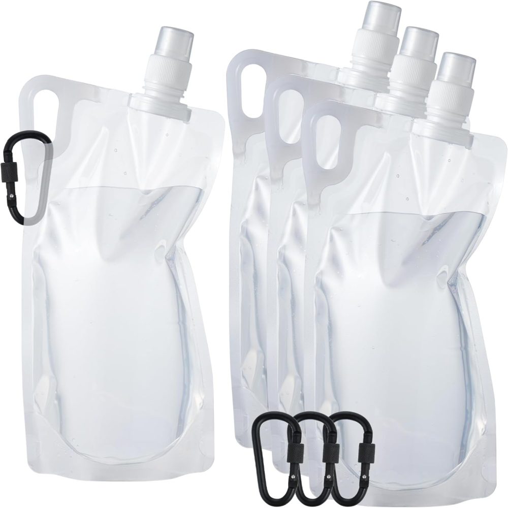 1L Collapsible Water Bottles, 4 Pcs Flexible Water Bottle Foldable Hiking Water Bag, BPA-Free Pouch Water Bottle with Carabiner, SoftBottles with Closure Cap for Camping Biking Beach Outdoors