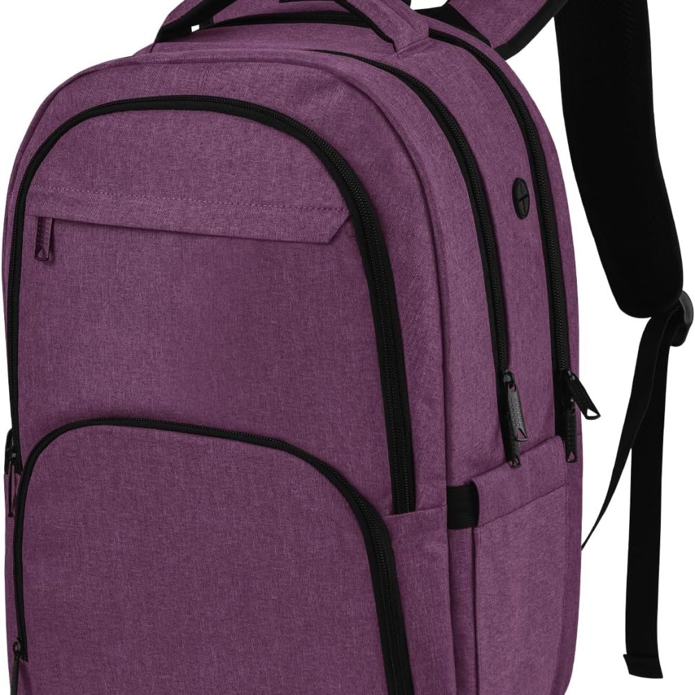 Laptop Backpack for Men & Women, Business Anti-Theft Computer Backpack with USB Charging Port, Water Resistant, Fits 15.6 Inch Notebook, Purple